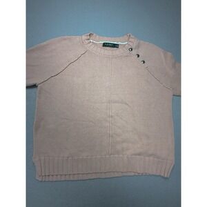 Lauren Ralph Lauren Pink White Collar Sweater w/ Metallic Buttons